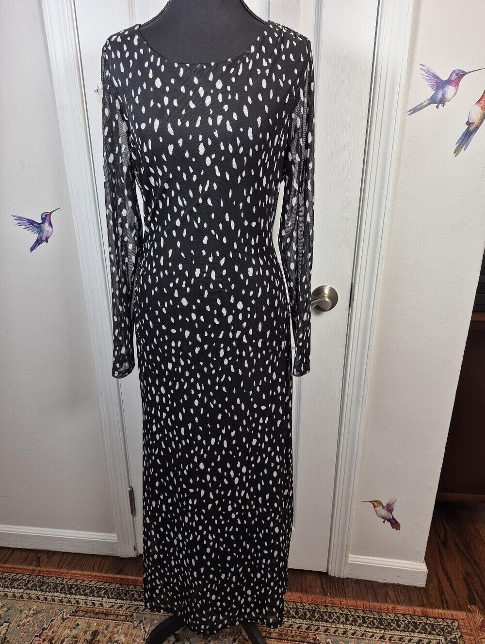Rachel Zoe Black White Polka Dot Mesh Maxi Dress Size Medium - Picture 4 of 9